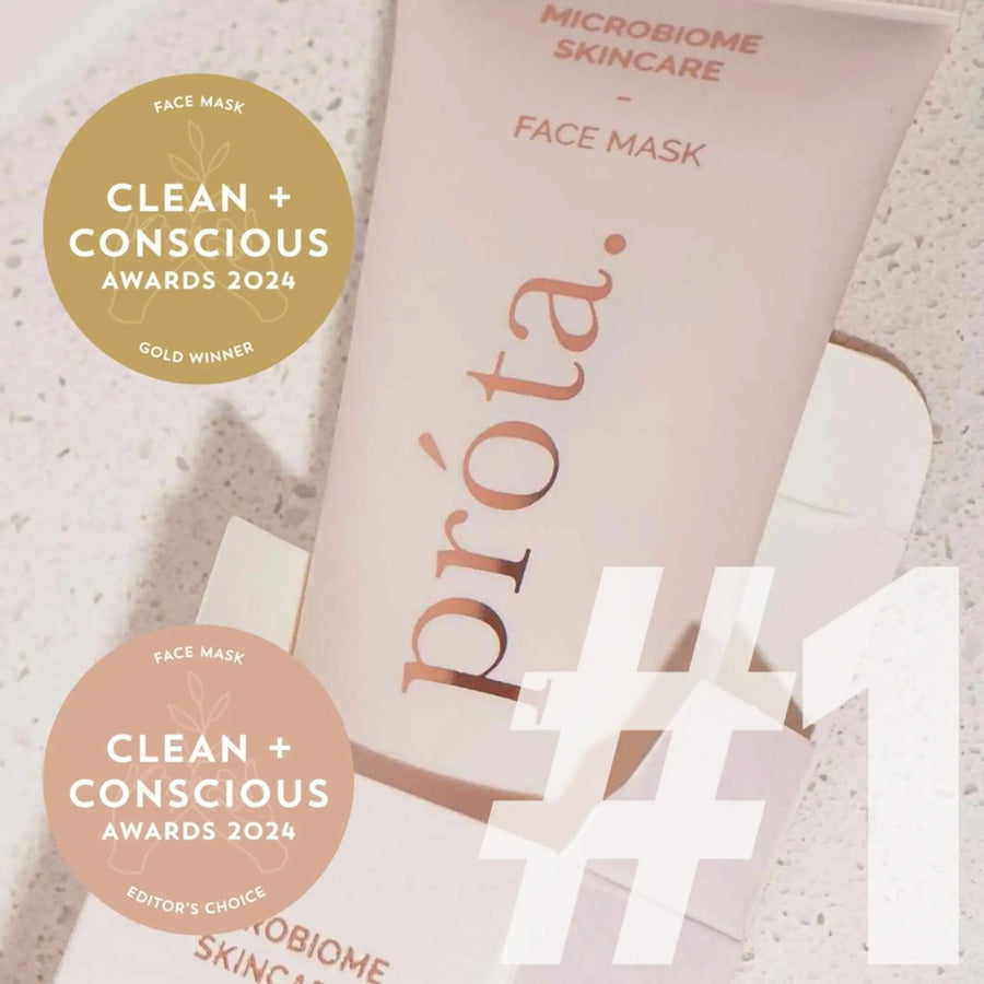 Próta Hydrating Prebiotic-Rich Face Mask with Squalane – Award-winning microbiome skincare product. Clean + Conscious Awards 2024 Gold Winner and Editor’s Choice for best face mask. Nourishing skincare for a radiant, balanced complexion.